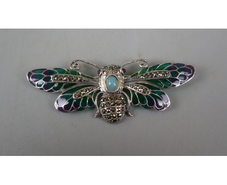 Silver and enamel insect brooch 