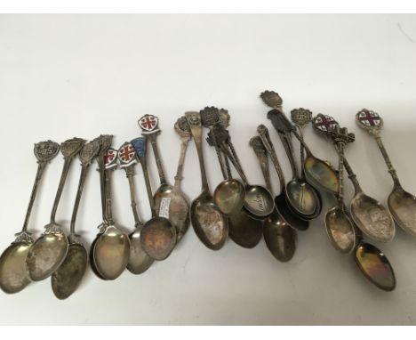 A collection of silver spoons some with enamel decoration RNLI and others. (a lot) 380g