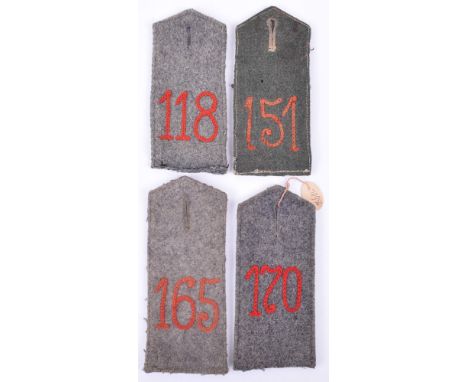4x Single M.15 Simplified Field Grey Tunic Shoulder Boards, all with red chain stitched numerals to the centres, including 11