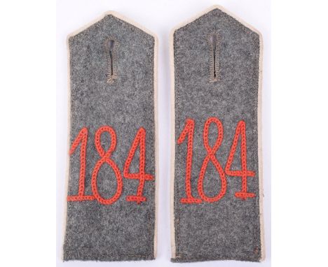 Regiment 184 Near Matched Pair of M.15 Pattern Field Grey Tunic Shoulder Boards, white piped examples with red chain stitched