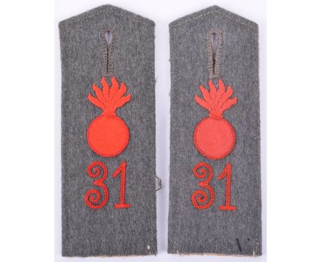 Matched Pair of 31st Field Artillery Regiment  M.15 Simplified Field Grey Tunic Shoulder Boards, field grey cloth with red fe