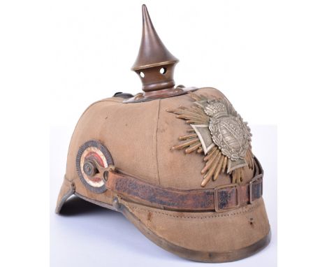 Saxon Reserve Enlisted Mans Ersatz Pickelhaube, this rare helmet constructed with the four panel canvas over the ersatz body,