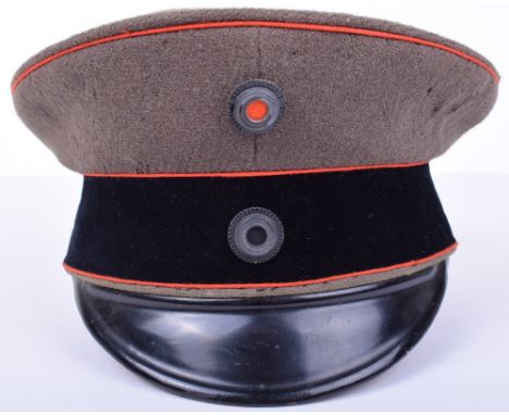 Prussian Technical Officers Visor Cap. Excellent form ersatz material construction with black centre band, red piping, some m