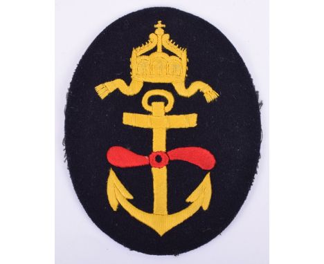 Imperial German Naval Aviation Service Sleeve Patch, beautifully embroidered in yellow and red on blue oval backing cloth. 