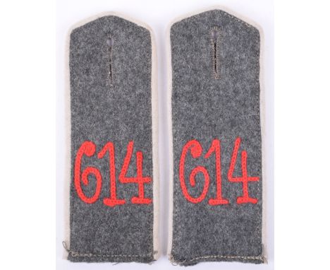 Matched Pair of Infantry Regiment 614 M.15 Field Grey Uniform Shoulder Boards, being white piped examples with red chain stit