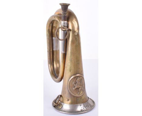 Hessian Bugle, all brass bugle with minor indentations, complete with large oval Hessian Coat of Arms. Maker marked and dated
