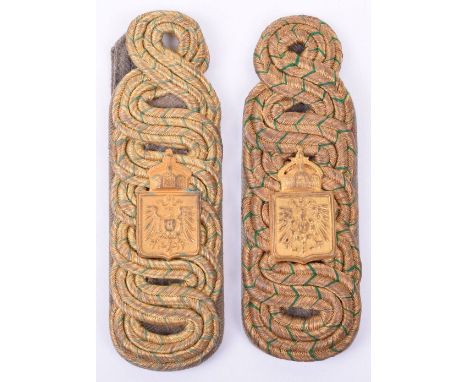 Matched Pair of Saxon Army Officials Shoulder Straps, knotted overlay with green flecks, gilt metal crowned shield to centre 