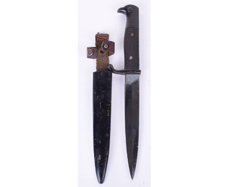 Imperial German Fighting Knife, overall length 27cms. Absolutely superb blade, manufacturer’s stamp, complete with its black 