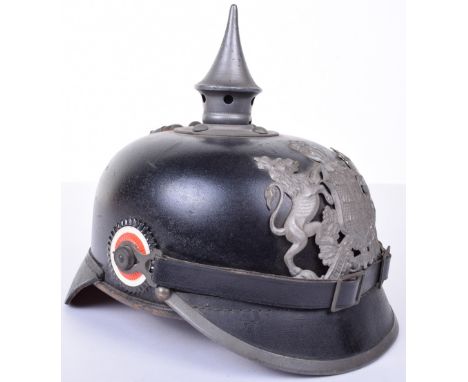 Wurttemberg Enlisted Mans Pickelhaube. With grey metal fittings. A huge size leather helmet, beautiful skull, no crazing, ori