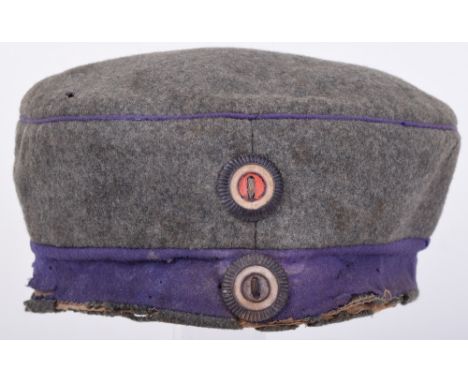 Rare Prussian Train / Railway Troops Feldmutze (Forage Cap), with its blue/violet tinge waffenfarbe to crown and matching col