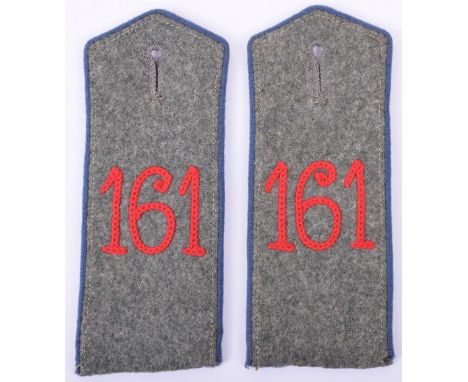 Matched Pair of Regiment 161 M.07 Field Grey Tunic Shoulder Boards, fine pair with blue piped edges and red chain stitched nu