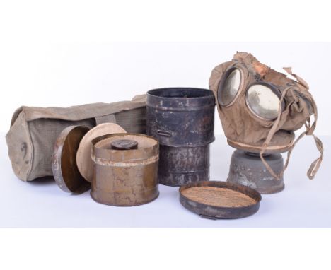 Gas Mask in Belt Carrying Canvas Container, this very unusual gas mask container with its gas mask to the interior with print
