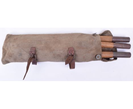 Zeltbahn Pole and Peg Set. The three tent poles and peg set in canvas container, Army Restoration Depot marked ‘B.J.A.III’ al