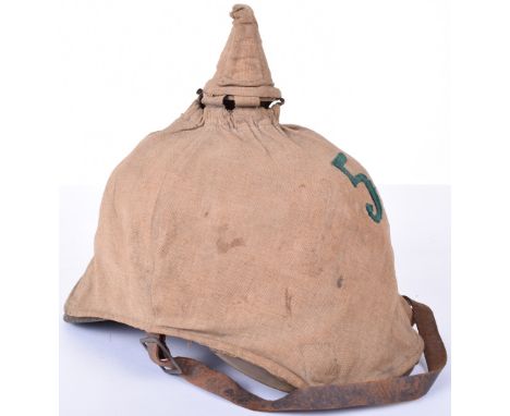 Bavarian Other Ranks Ersatz Felt Pickelhaube with Original Trench Cover, felt skull with two cracks either side of the circul