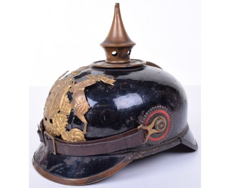 Ersatz Wurttemberg Enlisted Mans Pickelhaube, an all tin bodied pickelhaube for the state of Wurttemberg, some light crazing 