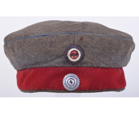 Scarce M.1907 Prussian Train Battalion Feldmutze (Forage Cap), a good early construction Prussian feldmutze with blue piping 