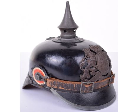 Bavarian Enlisted Mans Pickelhaube, this excellent condition large size Bavarian pickelhaube, all grey metal fittings, no cra