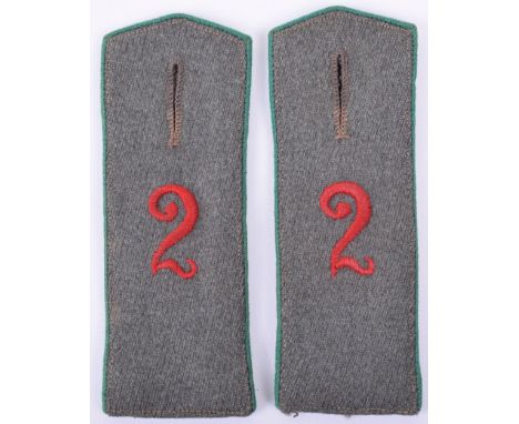 Scarce Matched Pair of Regiment 2 M.07 Field Grey Tunic Shoulder Boards, fine examples having green piped edges and red chain