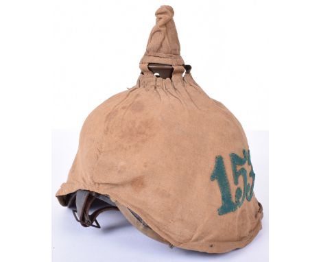 Rare Thuringen Infantry  Other Ranks Pickelhaube with Original Trench Cover, a magnificent all leather pickelhaube to an enli