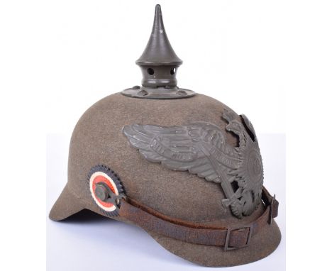 Prussian Garde (Guard) Ersatz Felt Pickelhaube, a superb condition all felt bodied enlisted ranks pickelhaube of a Garde unit