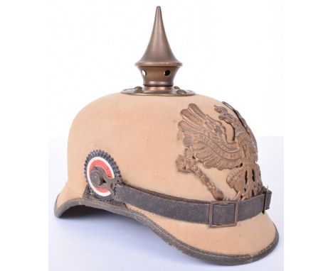 Prussian Ersatz Pickelhaube, beautiful condition Prussian enlisted mans fur felt bodied canvas covered ersatz pickelhaube, co