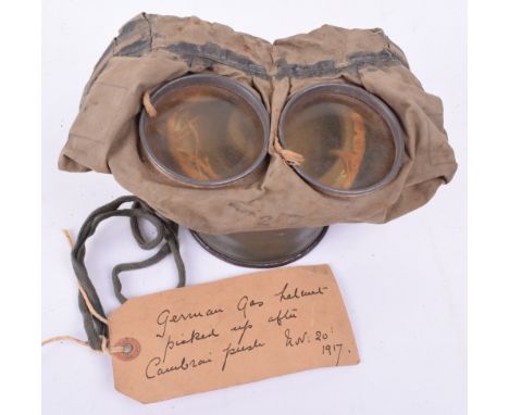 1915 Gummi Mask Without The Tin, complete with its original capture tag which reads ‘German gas helmet picked up after Cambra