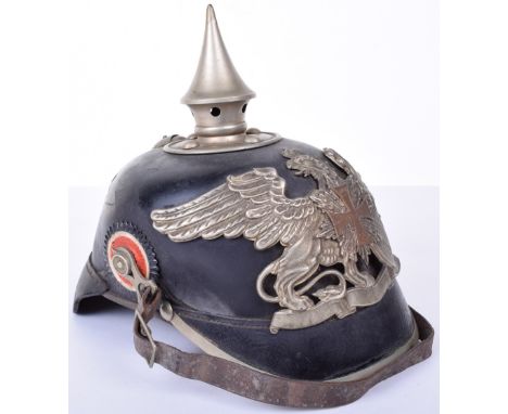 Baden Reserve Regiment 109th Enlisted Mans Pickelhaube, a superb and rare helmet taken as a trophy, still with strap hanging 