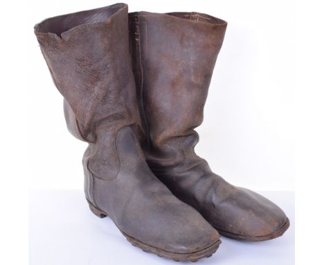 Pair of Enlisted Ranks Infantry Marching Boots, standard issue, original leather soles with nails, some distortion to the lea