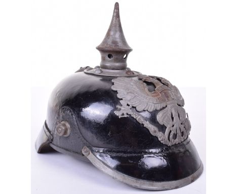 Prussian Enlisted Mans Pickelhaube, very large size leather skull, slight distortion which can be re shaped, all chemically t