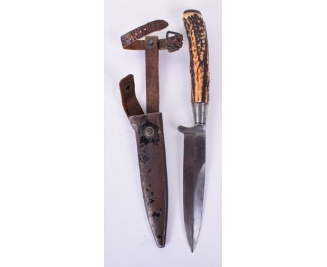 Imperial German Stag Handled Fighting Knife, overall length 25cms. The blade is generally good very light etched with 42cm sh
