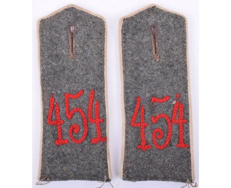 Regiment 454 Near Matched Pair M.15 Field Grey Tunic Shoulder Boards, white piped examples with red chain stitched 454 to the