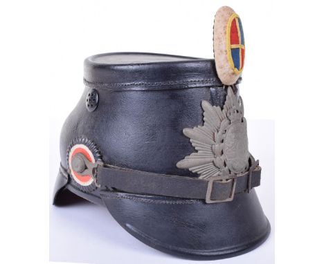 Mecklenburg Schwerin Shako, this rare leather enlisted mans shako from Mecklenburg Schwerin has an excellent skull, chemicall