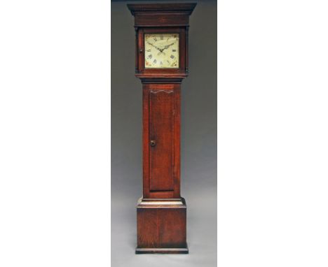 A George III oak longcase clock, the dial with date ring, signed Shipston, 202 cm high.
