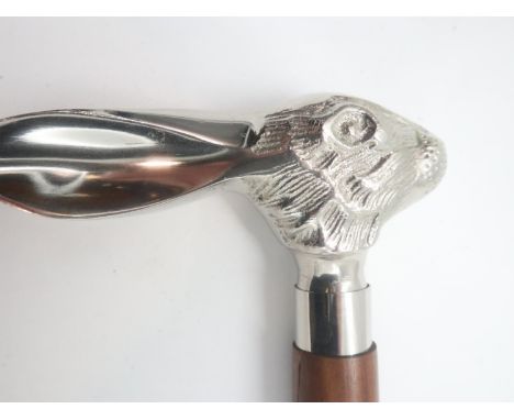 Two piece chrome rabbits head walking stick, L: 98 cm. Not available for in-house P&amp;P