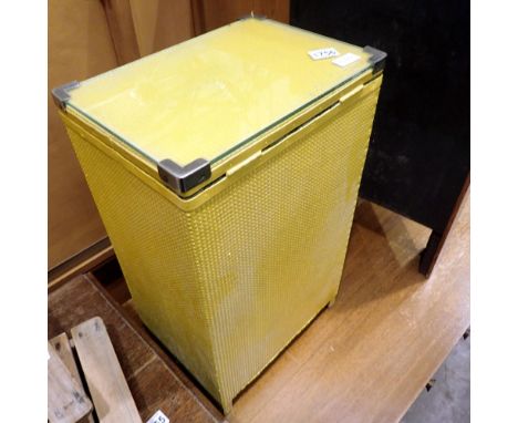 Yellow Lloyd Loom hamper. Not available for in-house P&amp;P 