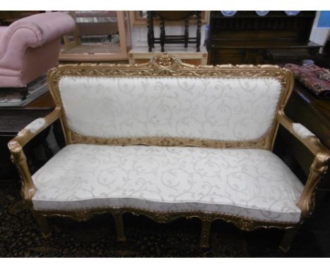 A GILT THREE SEATER SALON SOFA 