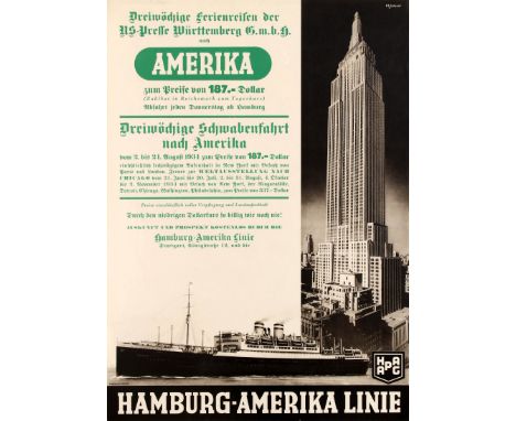 Original vintage travel advertising poster published in German by the Hamburg-Amerika Linie / Hamburg America Line shipping c