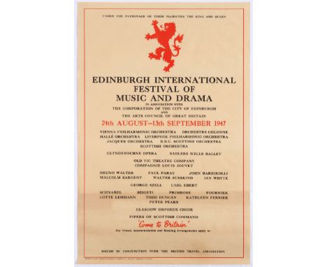 Original vintage advertising poster for the Edinburgh International Festival of Music and Drama . Festival took plave between