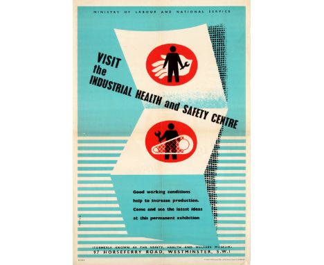 Original vintage propaganda poster published by the Ministry of Labour and National Service: Visit the Industrial Health and 