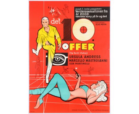 Original vintage film poster for Det 10 Offer (The 10th Victim). The 10th Victim is a 1965 Italian science fiction film direc