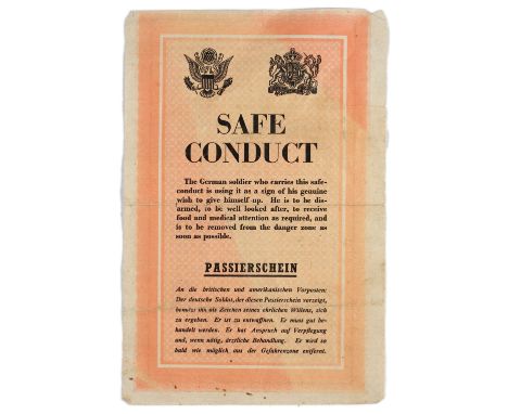 Set of two original vintage airborne leaflet propaganda safety passes for Nazi troops issued in Great Britain to be dropped o
