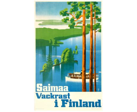 Original vintage travel poster promoting  Saimaa . Saimaa is a lake in southeastern Finland. At approximately 4,400 square ki