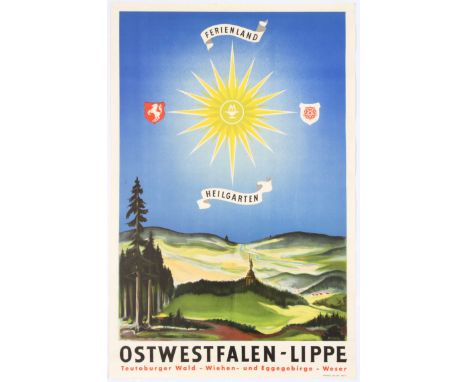 Original vintage travel poster promoting  Ostwestfalen-Lippe. Ostwestfalen-Lippe, abbreviation OWL, is a region in the German