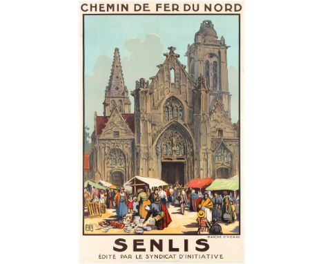 Original vintage railway travel poster published by French railway company Senlis Chemins de Fer du Nord promoting Senlis as 