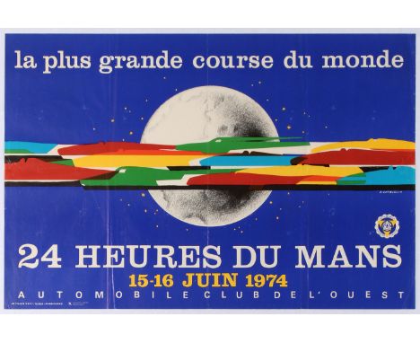 Original vintage poster promoting The 1974 24 Hours of Le Mans, the world's oldest active sports car race in endurance racing