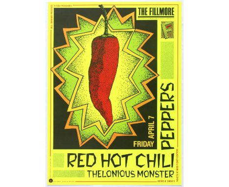 Original vintage music poster  promoting concerts presented by Bill Graham for Red Hot Chili Peppers and Thelonious Monster .