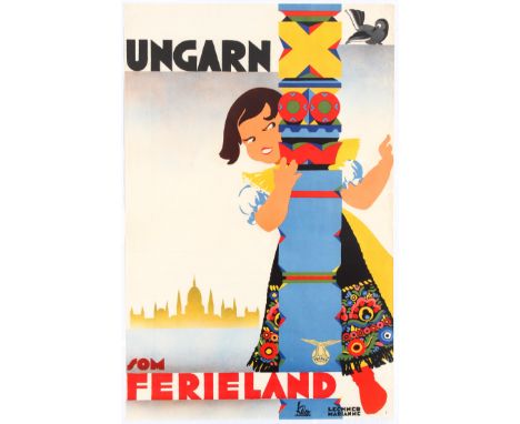 Hungary Ibusz Original vintage travel poster for Hungary - Ungarn som Ferieland (holiday in Hungary). Fun and colourful image