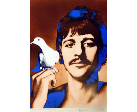 Original vintage poster for The Beatles featuring an iconic psychedelic Pop Art style image of Ringo Starr holding a dove. So