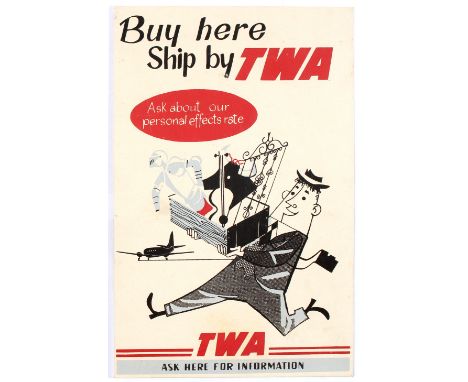 Original vintage Midcentury Modern table place card used by TWA (Trans World Airlines). Illustration depicts a man in a suit 