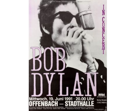 Original vintage music event advertising poster for a concert by Bob Dylan in Offenbach Germany on 19 June 1991 presented by 